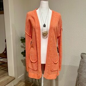 Gap Orange Open Knit Long Cardigan Sweater with Pockets - Small